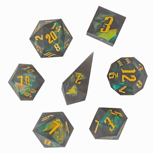 The Hollow Fog – 7pc Handmade Sharp Edge Resin Dice Set - Nerd Gear Gaming Inc.