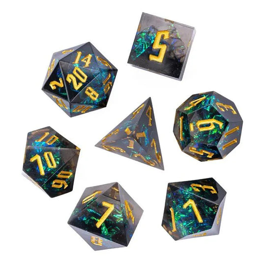 The Obsidian Prism – 7pc Handmade Sharp Dice Set - Nerd Gear Gaming Inc.